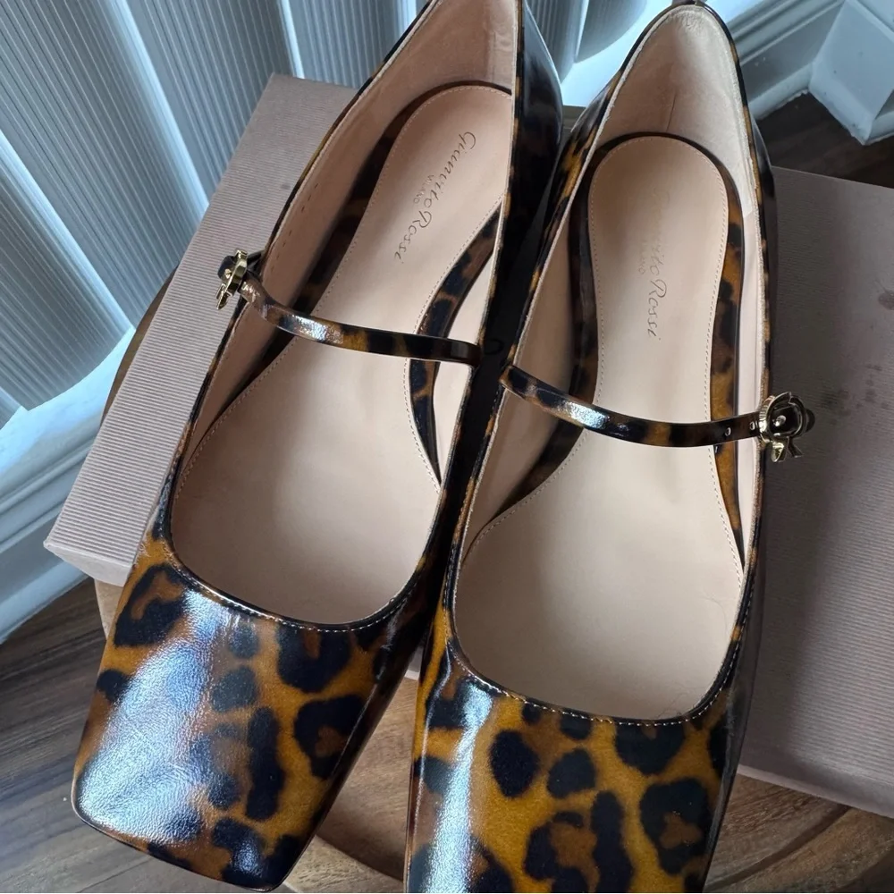 Gianvito Rossi Christina Leopard Print Leather Mary Jane Flats